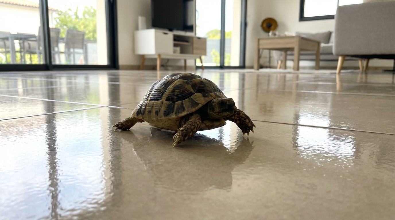 Pourquoi une tortue qui marche sur du carrelage finit par ne plus pouvoir se déplacer ?