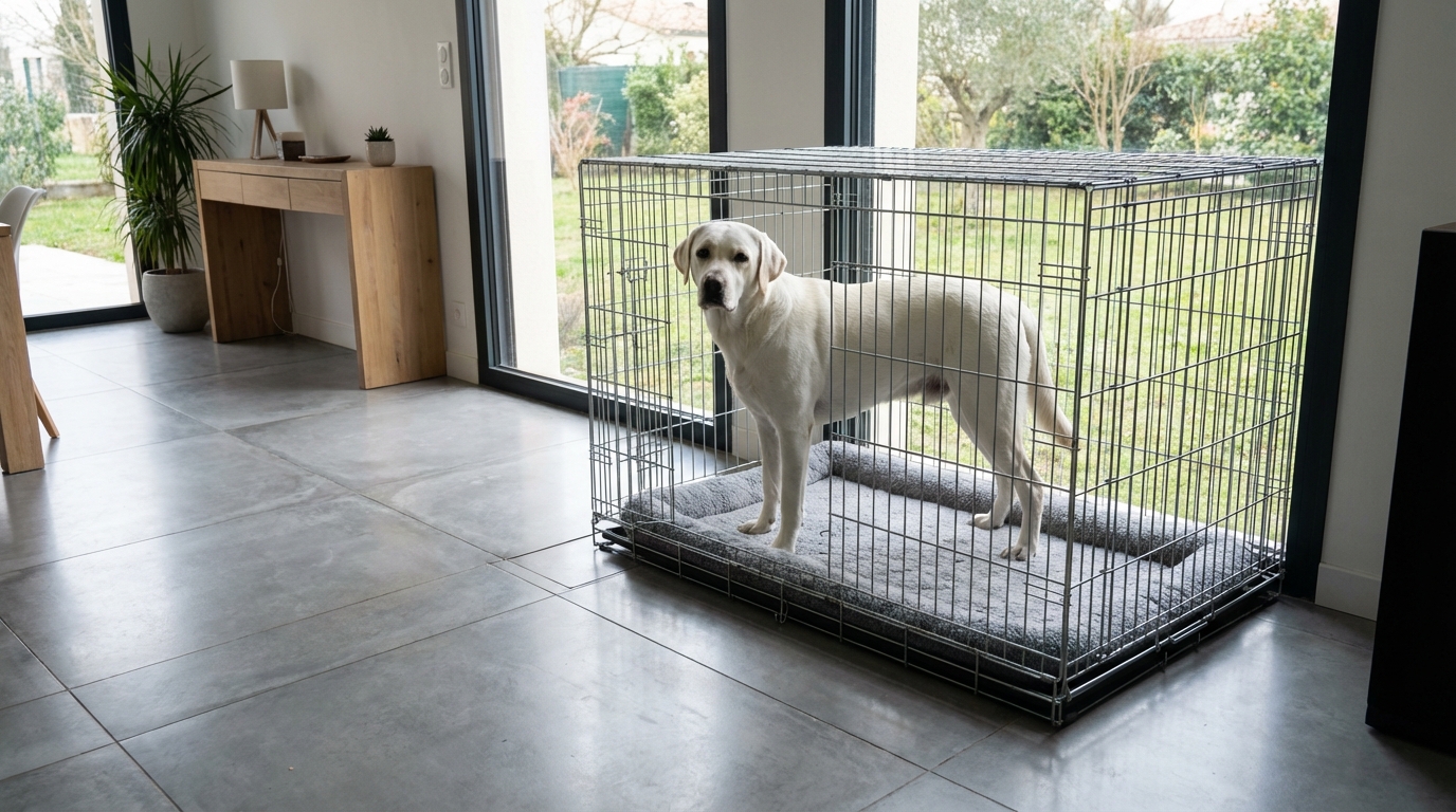 On se complique souvent la vie avec les dimensions d’une cage de transport, alors que sa taille parfaite se vérifie en trois repères de posture tout simples