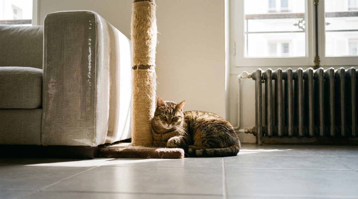 L’astuce invisible pour que votre chat cesse enfin de faire ses griffes sur le canapé