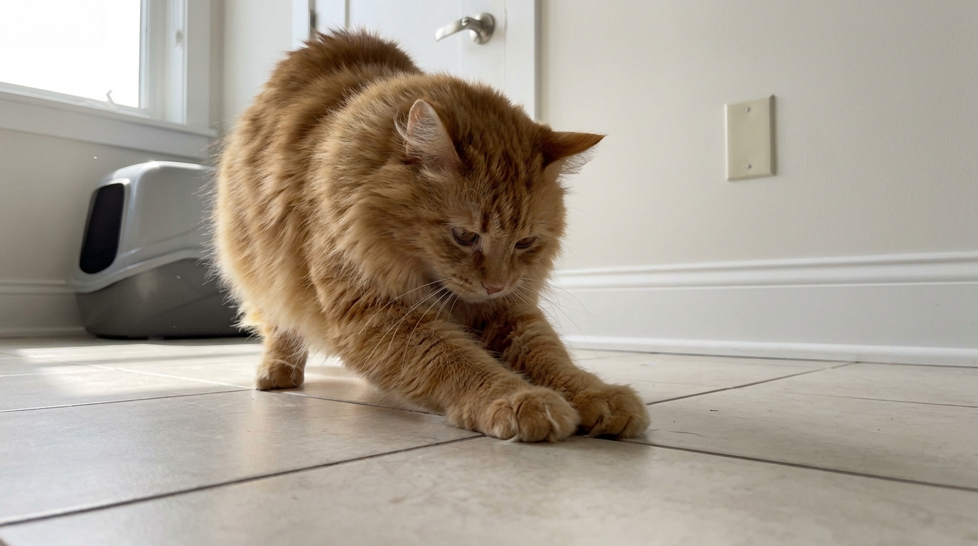 Pourquoi votre chat s’acharne-t-il à gratter le sol en sortant de sa litière ?