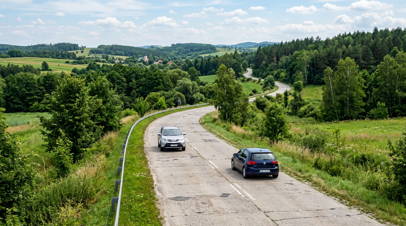 Les Allemands ont lancé cette autoroute polonaise en 1936 et les voitures y roulent encore dans les deux sens sur une seule chaussée